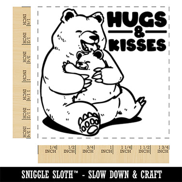 Hugs and Kisses Bear with Baby Square Rubber Stamp for Stamping Crafting