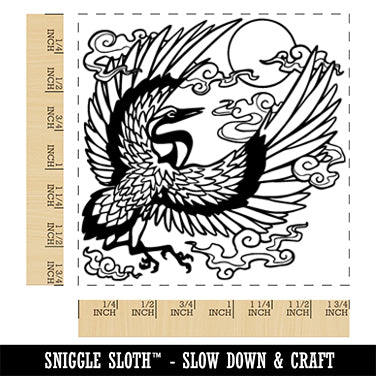 Japanese Chinese Crane and Sun Square Rubber Stamp for Stamping Crafting