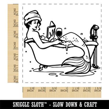 Mermaid Reading in Bathtub Square Rubber Stamp for Stamping Crafting