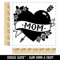 Mom Heart Tattoo with Flowers and Arrow Square Rubber Stamp for Stamping Crafting