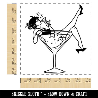 Party Girl in Martini Glass Square Rubber Stamp for Stamping Crafting