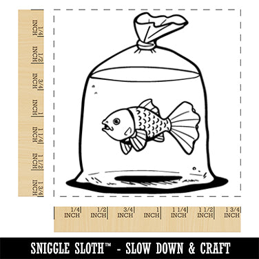 Pet Store Goldfish in a Bag Square Rubber Stamp for Stamping Crafting