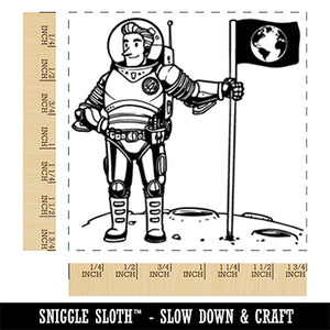Science Fiction Astronaut Spaceman with Flag Square Rubber Stamp for Stamping Crafting