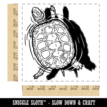 Swimming Turtle Red Eared Slider Terrapin Square Rubber Stamp for Stamping Crafting