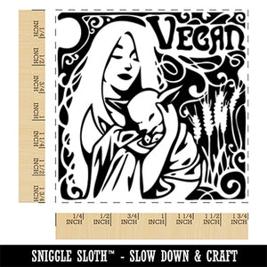 Vegan Art Nouveau Woman with Goat Square Rubber Stamp for Stamping Crafting