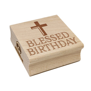 Blessed Birthday with Cross Square Rubber Stamp for Stamping Crafting