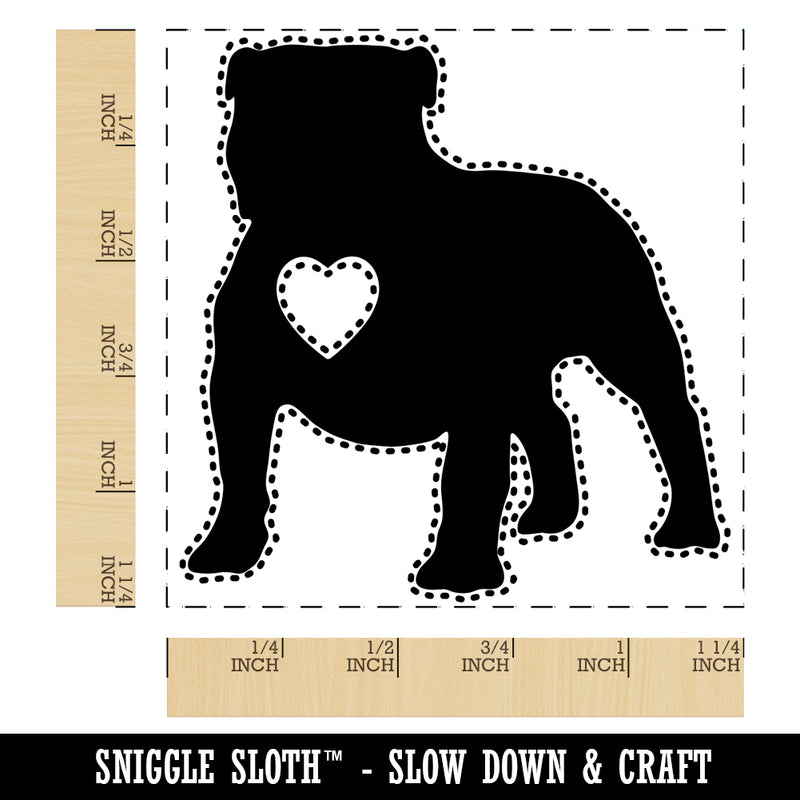 Bulldog English British Dog with Heart Square Rubber Stamp for Stamping Crafting