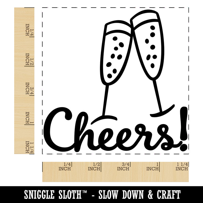Cheers Champagne Toast Cursive Text Square Rubber Stamp for Stamping Crafting