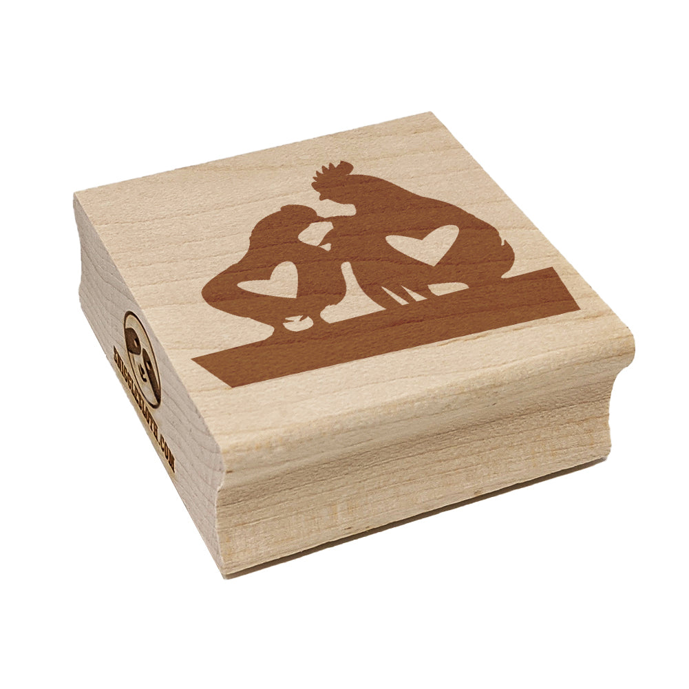 Chicken and Rooster Friends with Hearts Square Rubber Stamp for Stamping Crafting