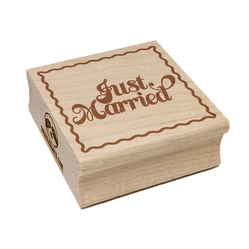Just Married Elegant Text Square Rubber Stamp for Stamping Crafting