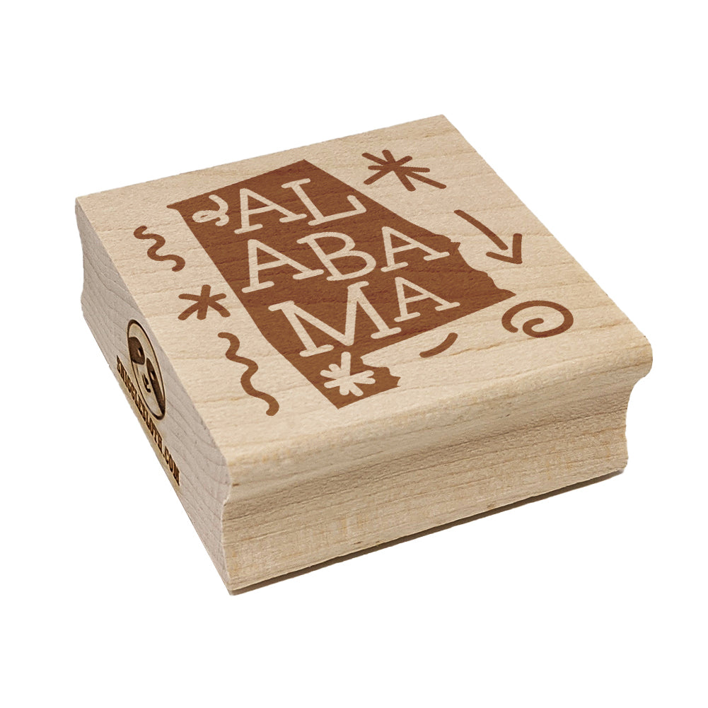 Alabama State with Text Swirls Square Rubber Stamp for Stamping Crafting