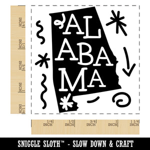 Alabama State with Text Swirls Square Rubber Stamp for Stamping Crafting