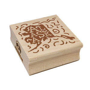 Alaska State with Text Swirls Square Rubber Stamp for Stamping Crafting