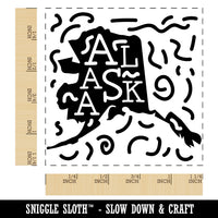 Alaska State with Text Swirls Square Rubber Stamp for Stamping Crafting