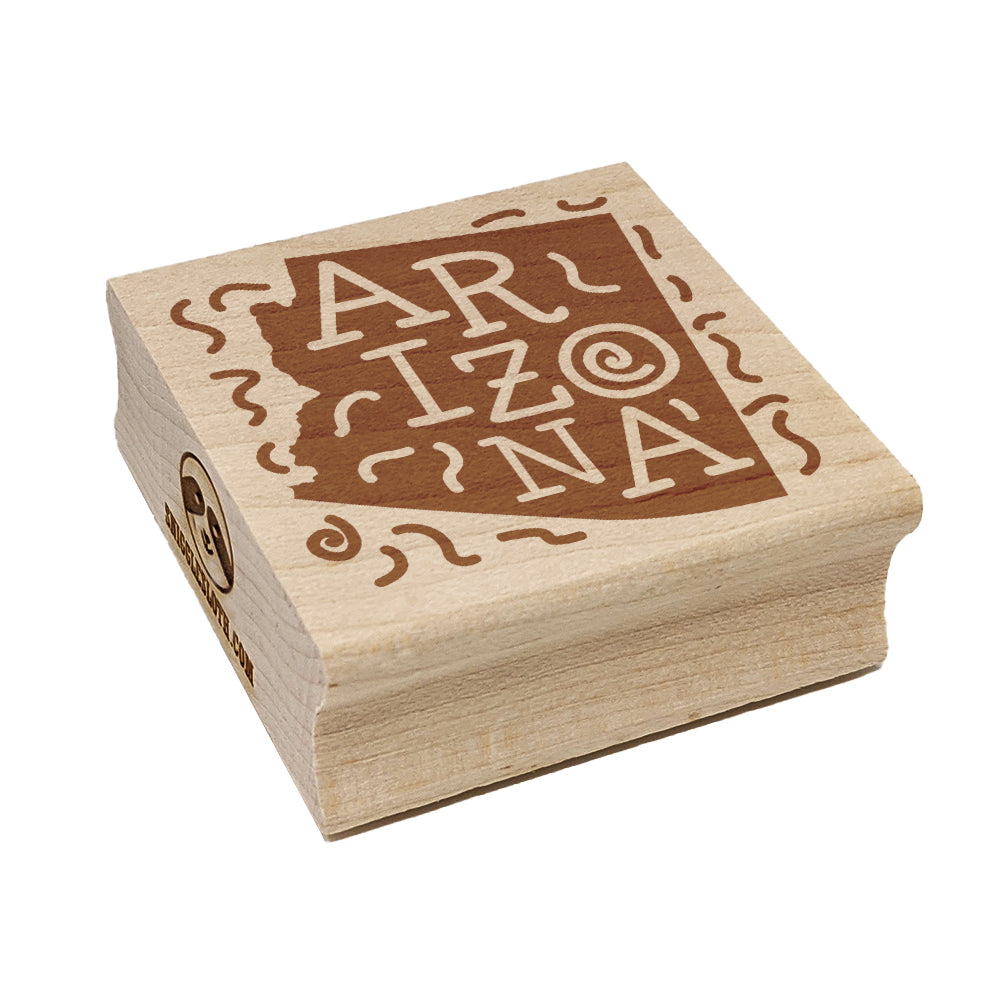 Arizona State with Text Swirls Square Rubber Stamp for Stamping Crafting