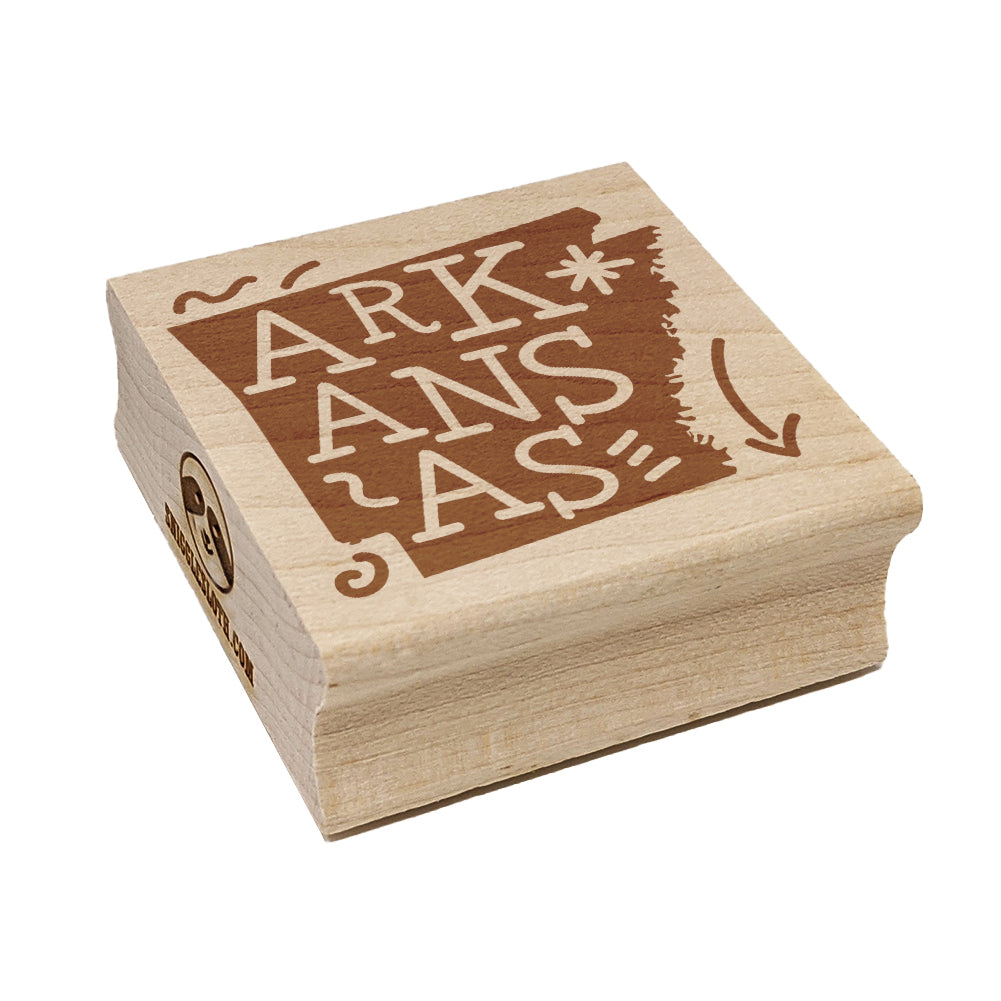 Arkansas State with Text Swirls Square Rubber Stamp for Stamping Crafting