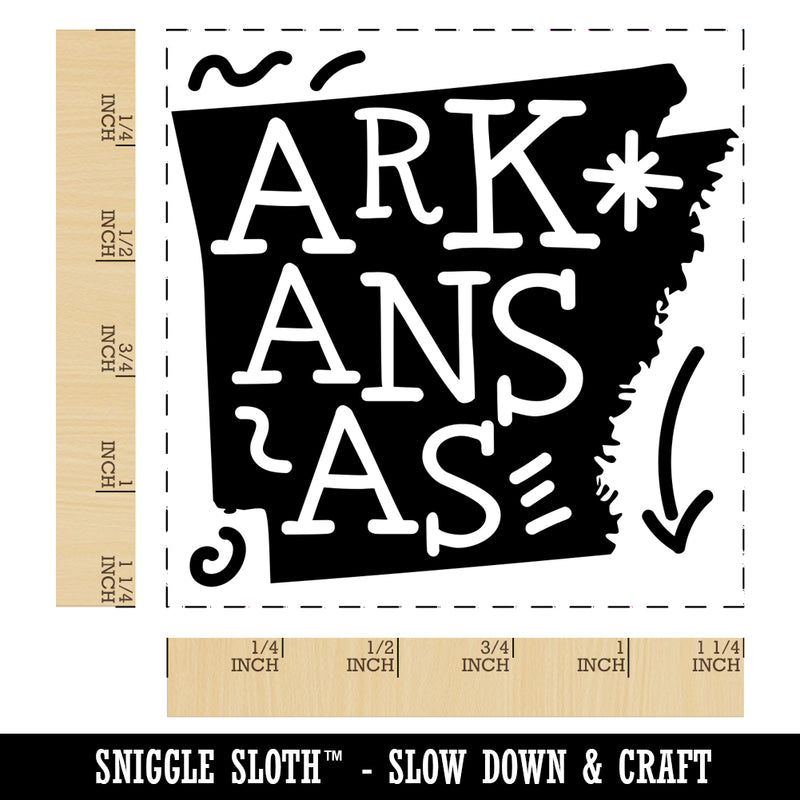 Arkansas State with Text Swirls Square Rubber Stamp for Stamping Crafting