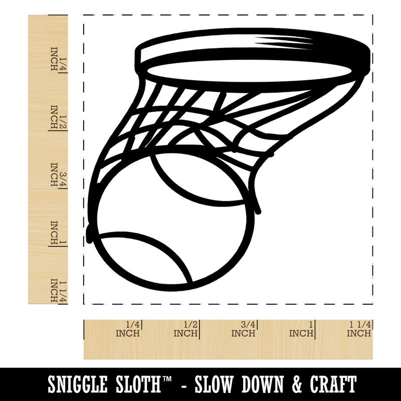 Basketball and Hoop Sketch Square Rubber Stamp for Stamping Crafting