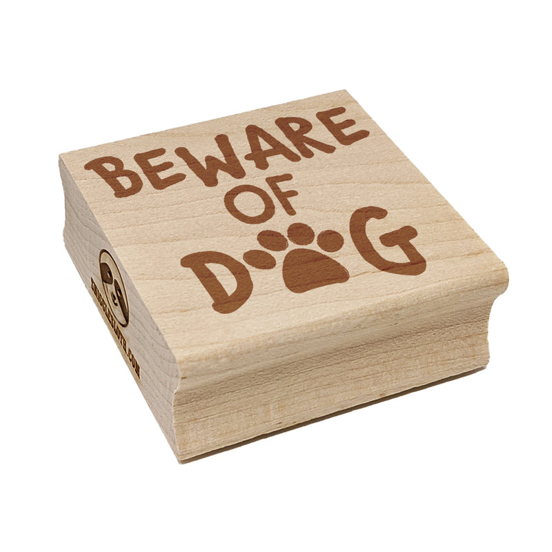 Beware of Dog Paw Print Fun Text Square Rubber Stamp for Stamping Crafting