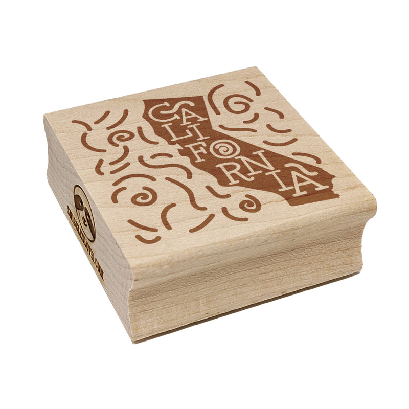 California State with Text Swirls Square Rubber Stamp for Stamping Crafting