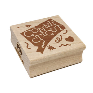 Connecticut State with Text Swirls Square Rubber Stamp for Stamping Crafting