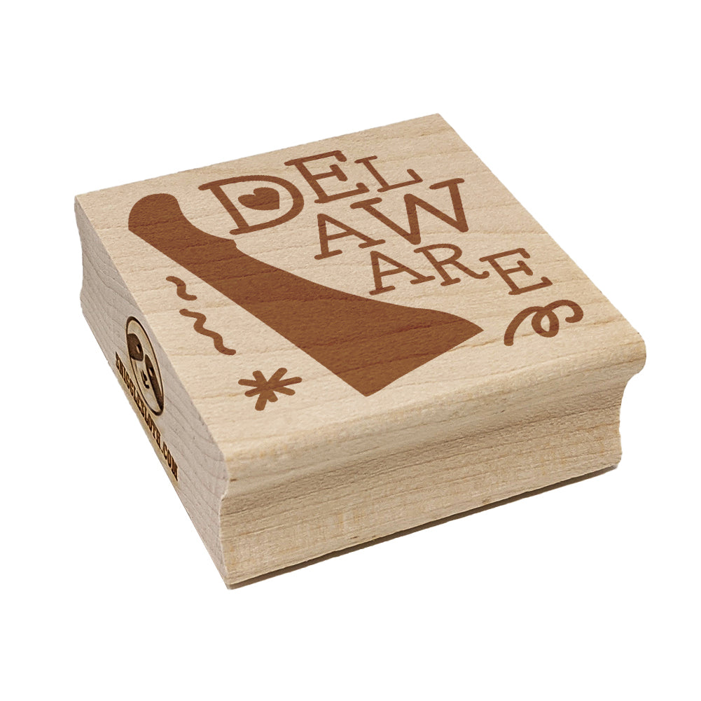 Delaware State with Text Swirls Square Rubber Stamp for Stamping Crafting