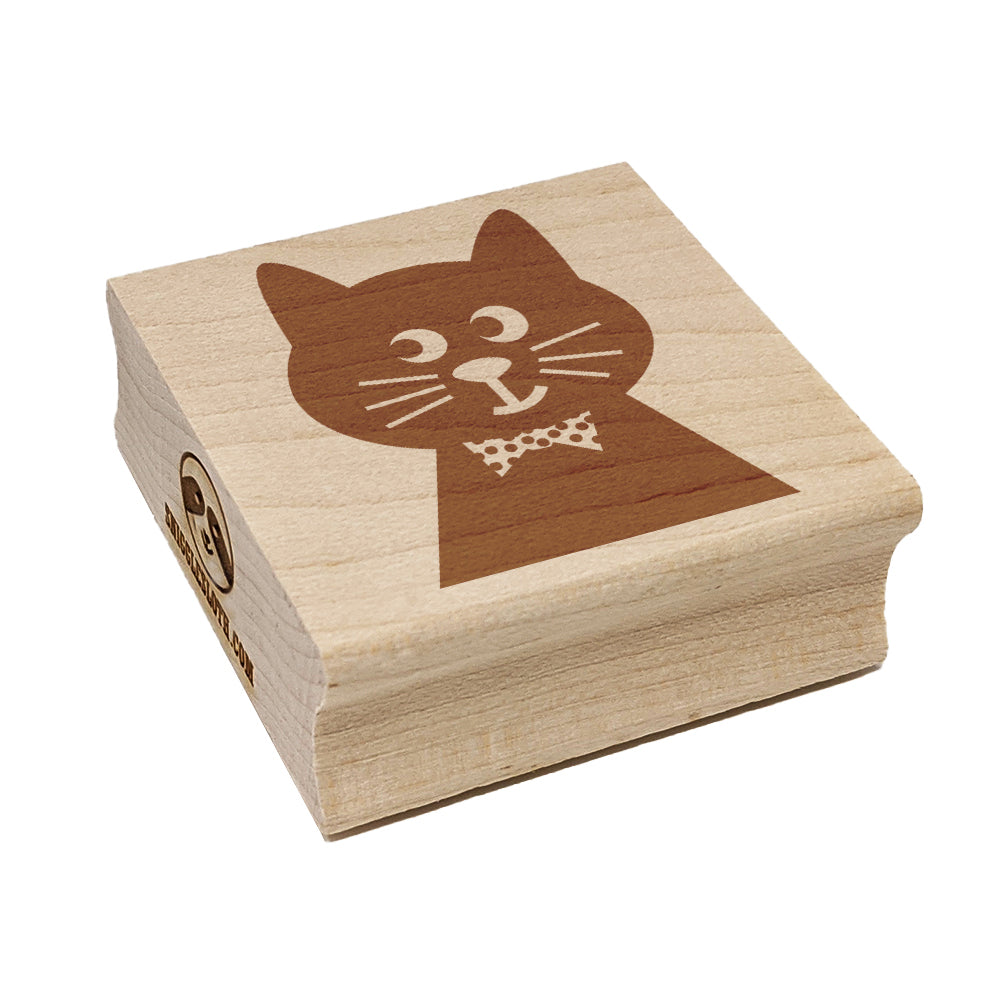 Fancy Cat with Bow Tie Square Rubber Stamp for Stamping Crafting