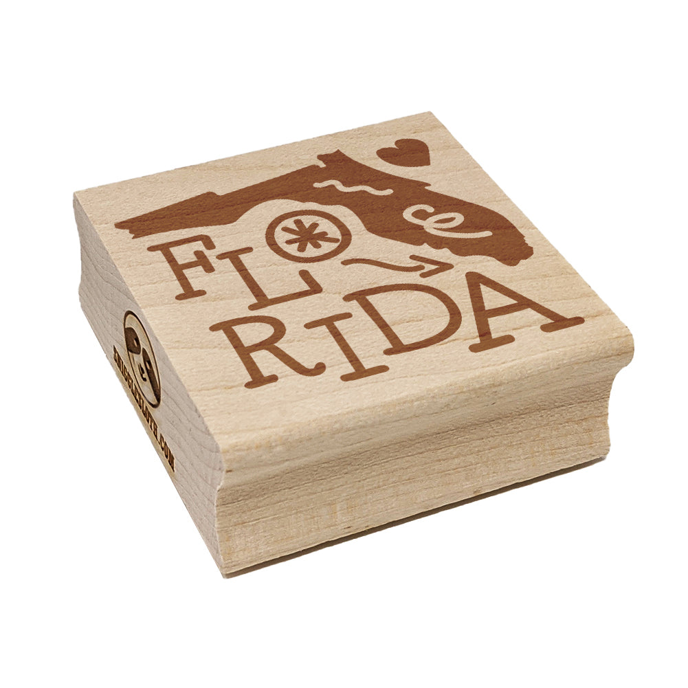 Florida State with Text Swirls Square Rubber Stamp for Stamping Crafting