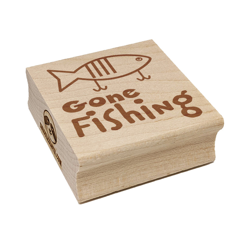 Gone Fishing Lure Fun Text Square Rubber Stamp for Stamping Crafting