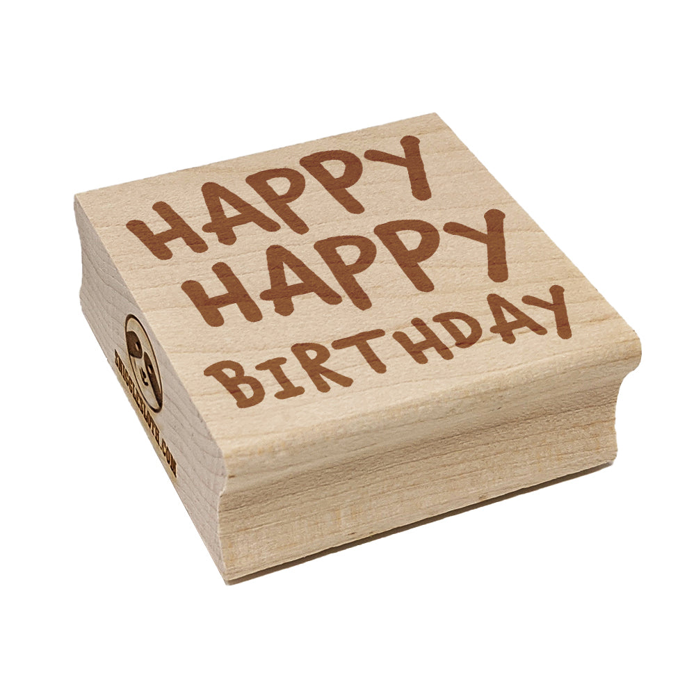 Happy Happy Birthday Cute Text Square Rubber Stamp for Stamping Crafting