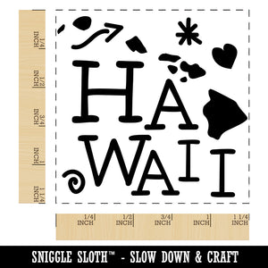 Hawaii State with Text Swirls Square Rubber Stamp for Stamping Crafting