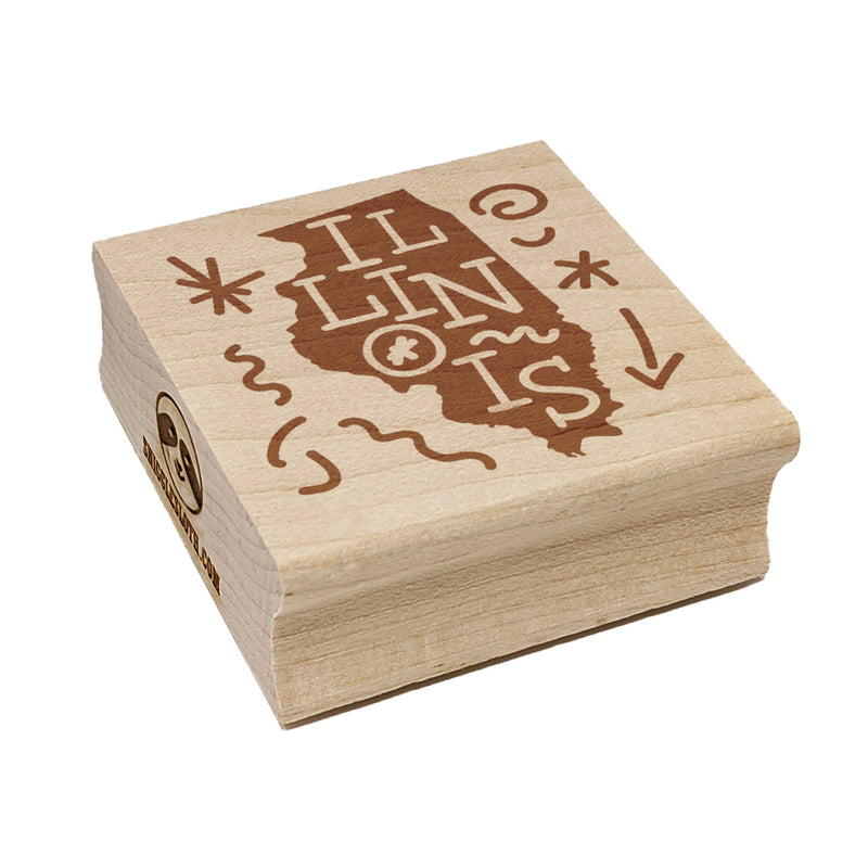 Illinois State with Text Swirls Square Rubber Stamp for Stamping Crafting