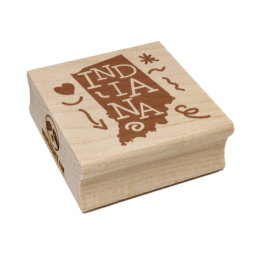 Indiana State with Text Swirls Square Rubber Stamp for Stamping Crafting