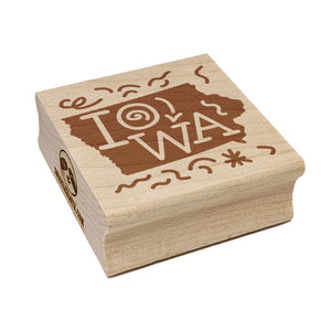 Iowa State with Text Swirls Square Rubber Stamp for Stamping Crafting