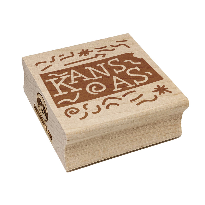 Kansas State with Text Swirls Square Rubber Stamp for Stamping Crafting