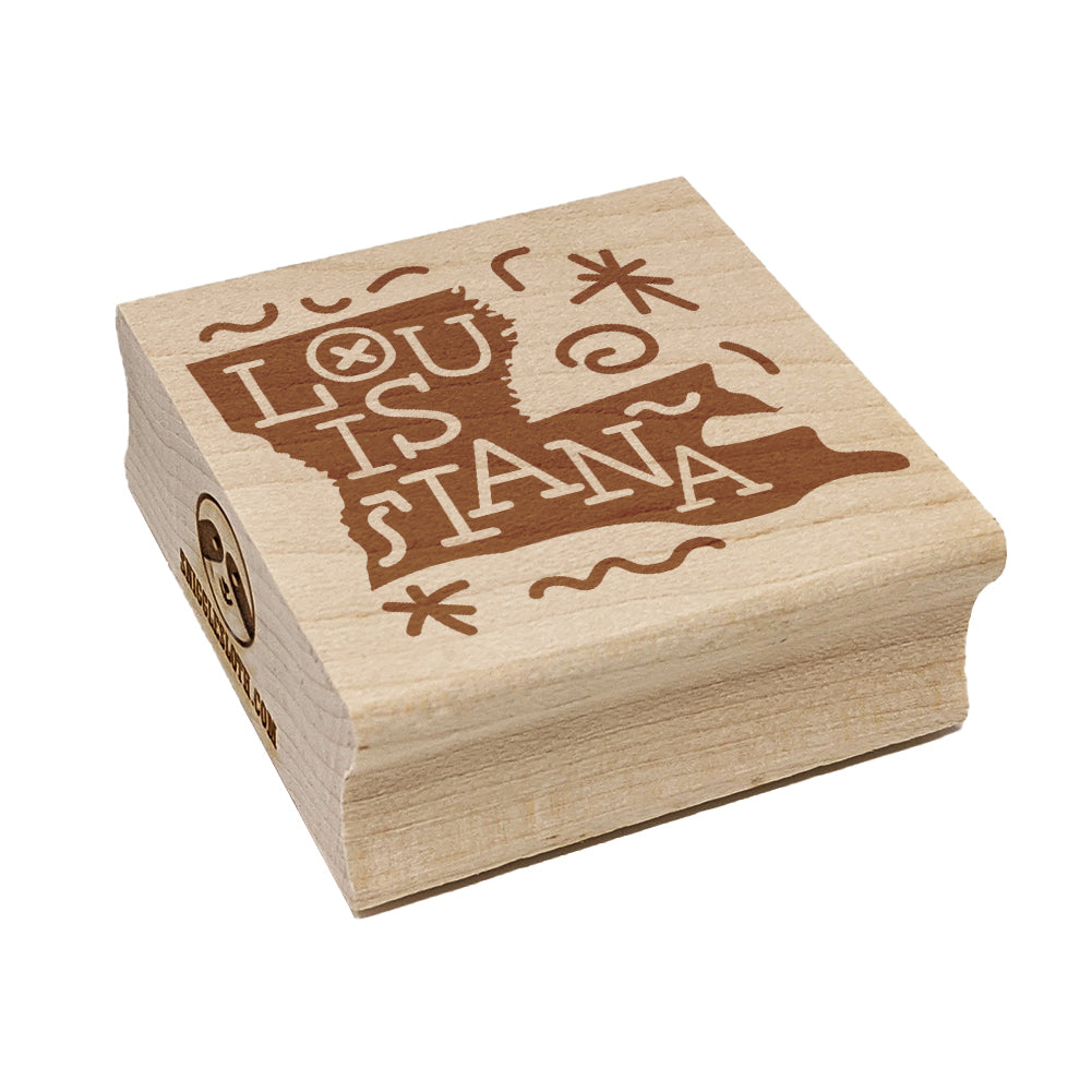 Louisiana State with Text Swirls Square Rubber Stamp for Stamping Crafting