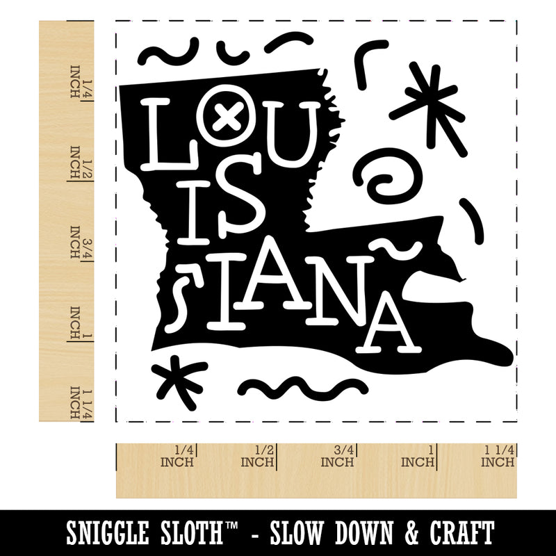 Louisiana State with Text Swirls Square Rubber Stamp for Stamping Crafting