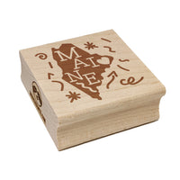 Maine State with Text Swirls Square Rubber Stamp for Stamping Crafting