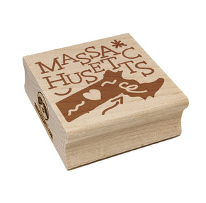 Massachusetts State with Text Swirls Square Rubber Stamp for Stamping Crafting