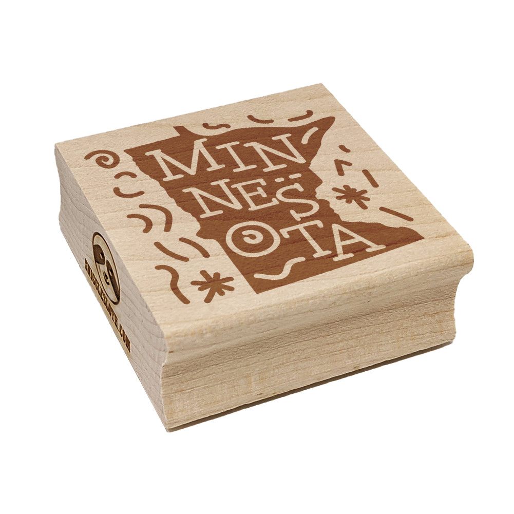 Minnesota State with Text Swirls Square Rubber Stamp for Stamping Crafting