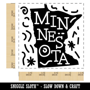 Minnesota State with Text Swirls Square Rubber Stamp for Stamping Crafting