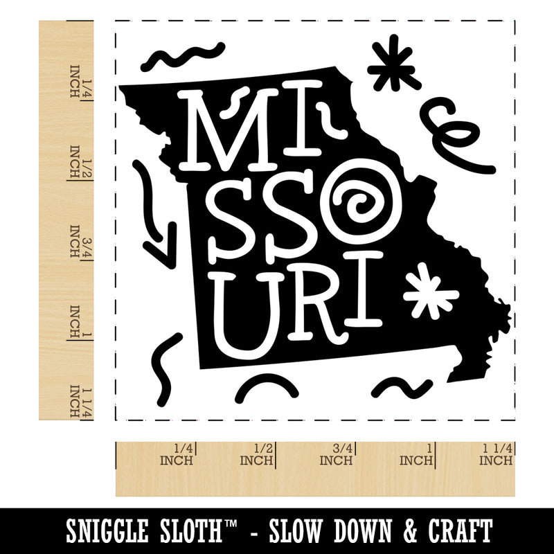 Missouri State with Text Swirls Square Rubber Stamp for Stamping Crafting