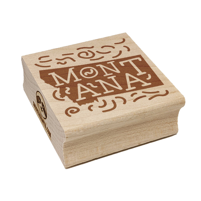 Montana State with Text Swirls Square Rubber Stamp for Stamping Crafting