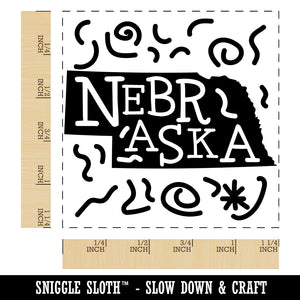 Nebraska State with Text Swirls Square Rubber Stamp for Stamping Crafting