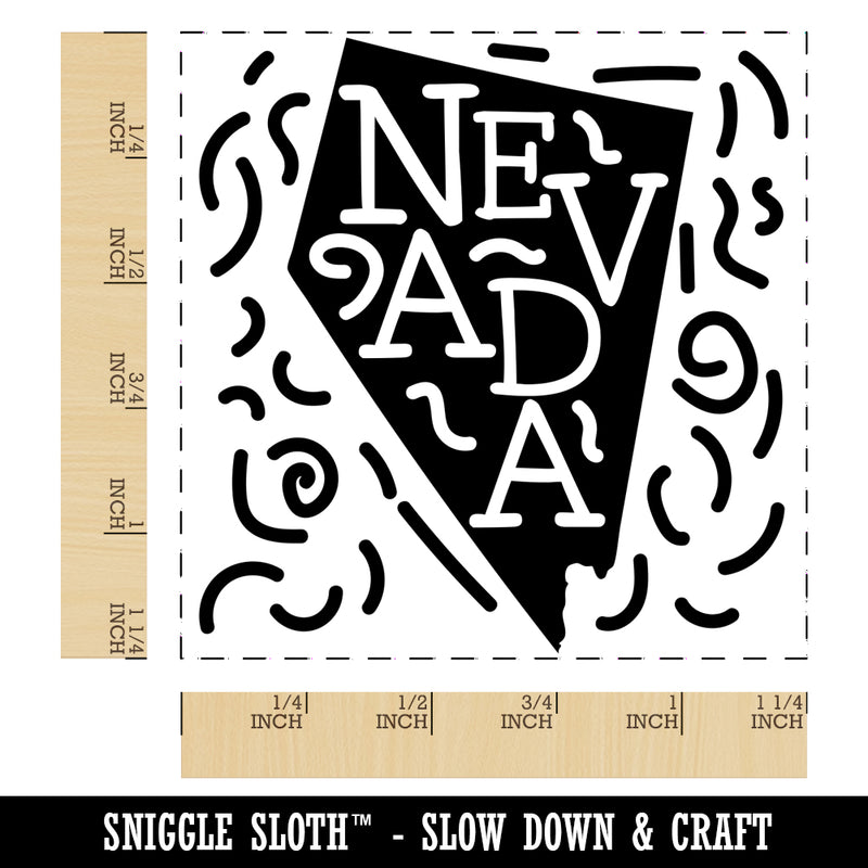 Nevada State with Text Swirls Square Rubber Stamp for Stamping Crafting