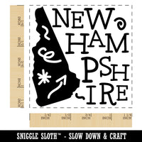 New Hampshire State with Text Swirls Square Rubber Stamp for Stamping Crafting