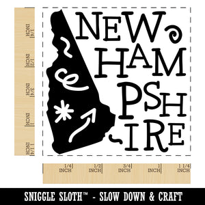 New Hampshire State with Text Swirls Square Rubber Stamp for Stamping Crafting