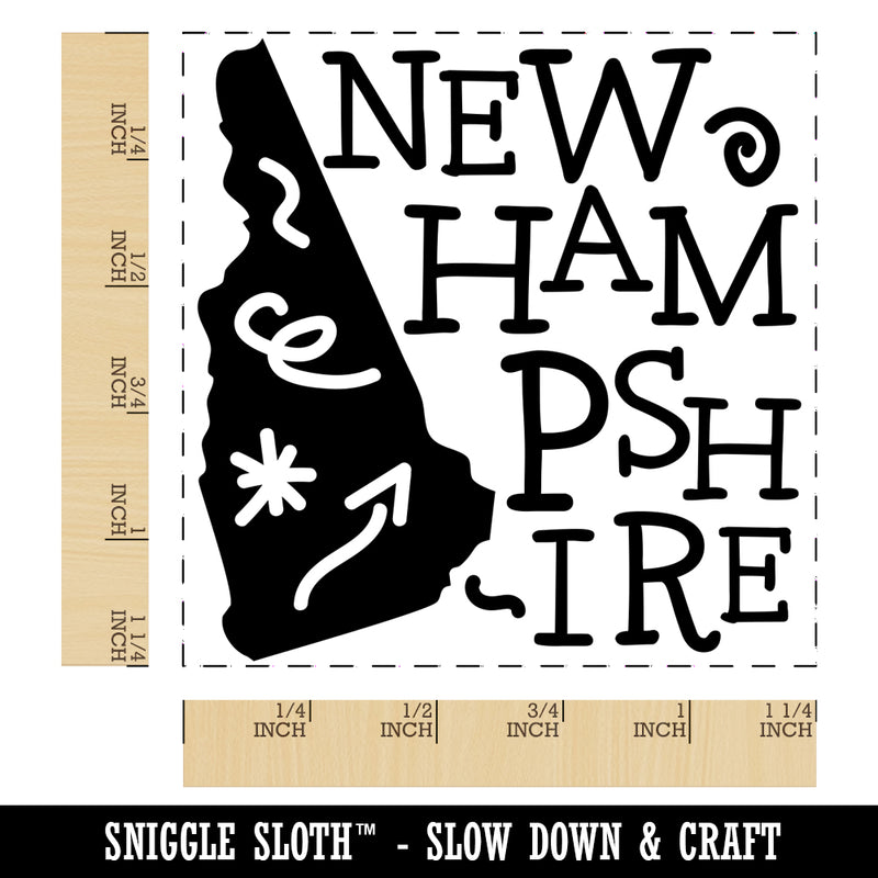 New Hampshire State with Text Swirls Square Rubber Stamp for Stamping Crafting