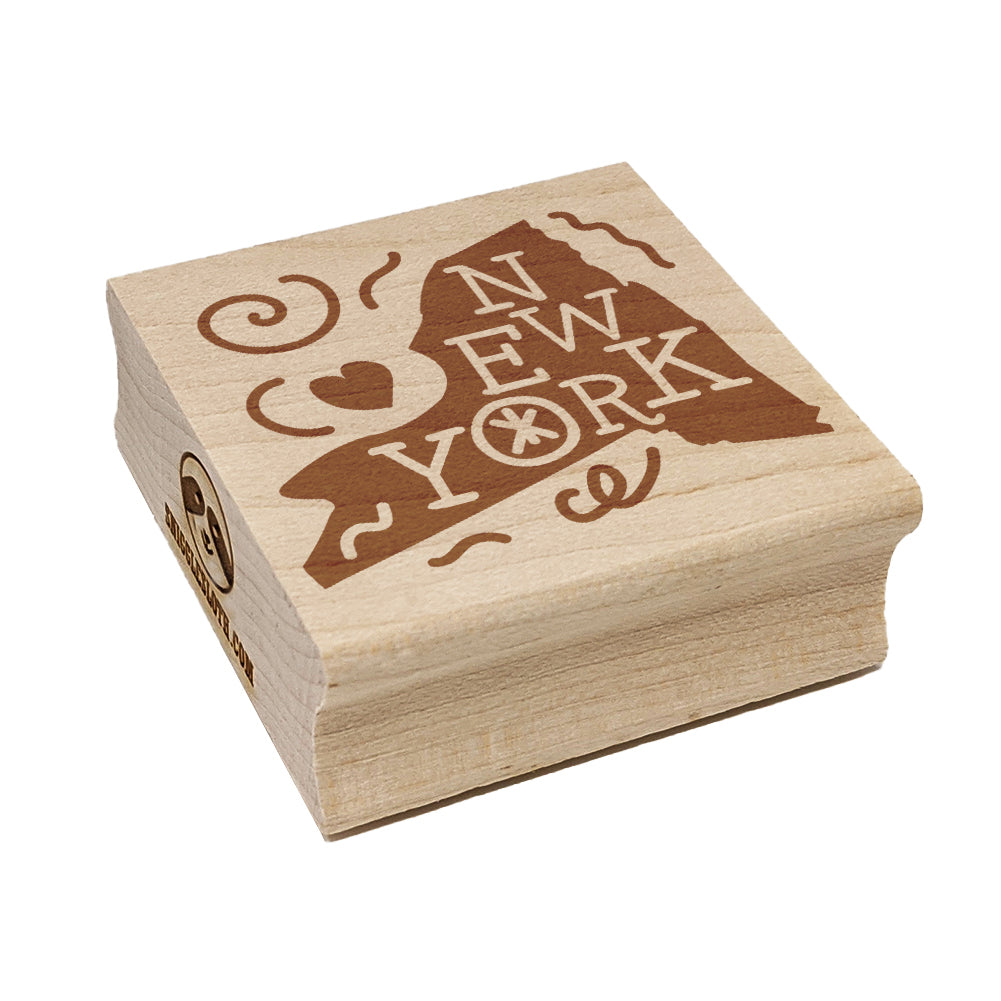 New York State with Text Swirls Square Rubber Stamp for Stamping Crafting