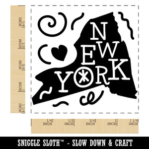 New York State with Text Swirls Square Rubber Stamp for Stamping Crafting